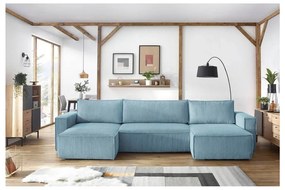 Divano angolare color menta allungabile/con contenitore (a U) con rivestimento in velluto a coste Nihad – Bobochic Paris