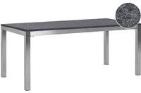 Tavolo da pranzo da giardino Piano in granito grigio e argento Gambe in acciaio inox esterne 6 posti 180 x 90 x 74 cm