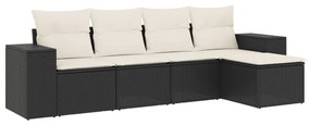 Set Divani da Giardino 5 pz con Cuscini in Polyrattan Nero