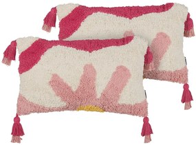 Set di 2 cuscini cotone trapuntato rosa e bianco 30 x 50 cm ACTAEA Beliani