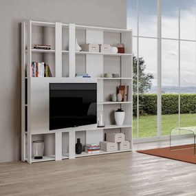 Libreria a 6 ripiani con porta tv a 2 fianchi KATO M Bianco Frassino
