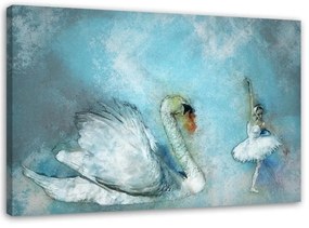 Quadro su tela, Cigno Ballerina Turchese  Dimensioni 60x40