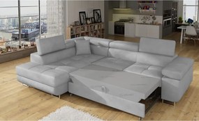 Divano angolare grigio chiaro allungabile/con contenitore (con penisola a sinistra/a L) e rivestimento in velluto Anton – ELTAP