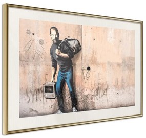 Poster  Banksy: The Son of a Migrant from Syria  Cornice Quadri Cornice d'oro con passe-partout, Larghezza x Altezza Home decor 30x20