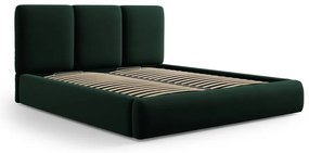 Letto matrimoniale imbottito in verde scuro in velluto con contenitore con rete inclusa 200x200 cm Brody – Mazzini Beds