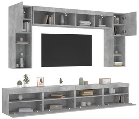 Set mobili tv a muro 8 pz con luci led grigio cemento