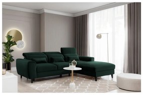 Divano angolare verde scuro allungabile/con contenitore (con penisola a destra/con chaise lounge) e rivestimento in velluto Foble – ELTAP