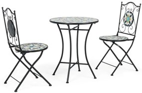 Set Tavolo e Sedie in Ferro e Ceramica Mosaico Positano – 3 Pezzi