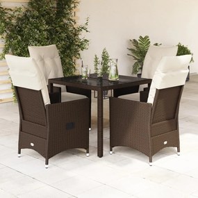 Set Da Pranzo Da Giardino 5pz Con Cuscini İn Polyrattan Marrone /
