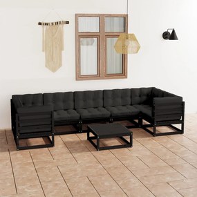 Set divani da giardino 8 pz con cuscini massello di pino nero