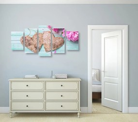 Quadri 5 pezzi – Peonie e cuori di betulla