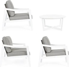 Salotto Da Esterno In Alluminio Con Divano 2 Poltrone E Tavolino Tondo Sirenus Bianco Bizzotto