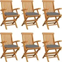 Sedie da Giardino con Cuscini Grigi 6 pz in Massello di Teak cod mxl 7179