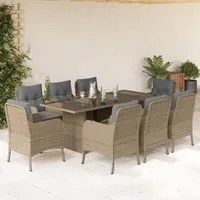 Set da Pranzo da Giardino 9 pz con Cuscini Beige in Polyrattancod mxl 110989