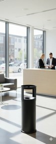 Pattumiera Gettacarte Ø25xh80 cm Autoestinguente Posacenere in Acciaio Verniciato Nero...