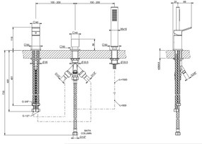 Gruppo bordo vasca 3 fori con bocca di erogazione deviatore doccetta flessibile cromo rettangolo k 56043 gessi