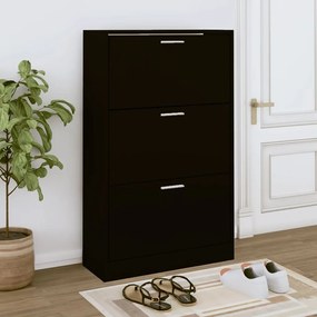 Scarpiera Nera 63x24x103 Cm İn Legno Multistrato /