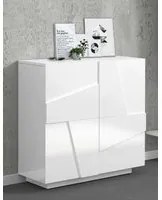 Scarpiera moderna, Made in Italy, a 2 ante, Portascarpe da ingresso, Mobile multiuso, cm 81x38h86, Bianco lucido con dettaglio