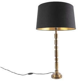 Lampada da tavolo Art Déco bronzo con paralume in cotone nero 45 cm - Torre