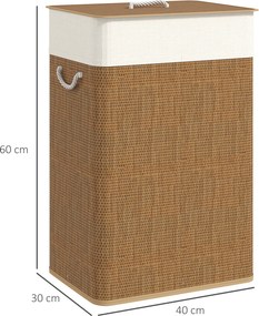Cesto Portabiancheria 72L con Sacco Rimovibile 40x30x60 cm in Vimini e Bambù Marrone...