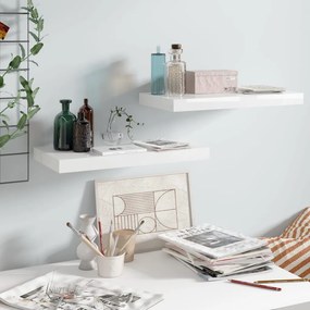 Scaffali A Parete 2 Pz Bianco Lucido 50x23x3,8 Cm İn Mdf /