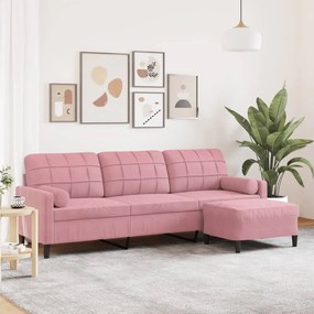 Divano A 3 Posti Con Poggiapiedi Rosa 210cm İn Velluto /