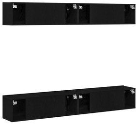 Set di mobili per tv a parete in 4 pezzi di  in legno ingegnerizzato nero rovere
