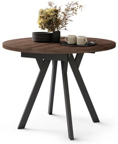 ALDO Rovere Marrone/gambe nere - TAVOLO ROTONDO ALLUNGABILE CON GAMBE A "Y" LOFT / INDUSTRIALE PER SALONE / SALA DA PRANZO