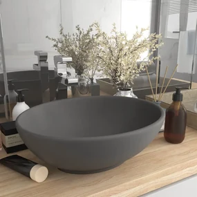 Lavandino Lusso Ovale Grigio Scuro Opaco 40x33 Cm İn Ceramica /