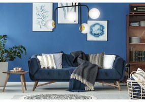 Lampadario 4 Luci Kalf In Acciaio Nero A Bracci E Sfere In Vetro Opalino E Oro
