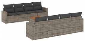 Set Divano da Giardino 9 pz con Cuscini Grigio in Polyrattan