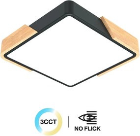 Plafoniera LED Quadrata 18W CCT 30x30cm Legno/Nero
