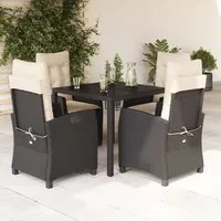 Set da Pranzo da Giardino 5 pz Nero con Cuscini in Polyrattan 3212628