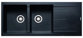 Lavello integrato 2 vasche con gocciolatoio a destra DELINIA Alazia granito L 50 x L 116 cm nero