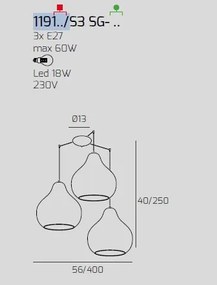 Sospensione cromo 3 luci spostabile vetri (2 x grande am + 1 x gran...