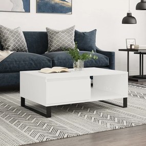 Tavolino Da Salotto Bianco 90x60x35 Cm İn Legno Multistrato /