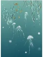 Edmond Petit Carta da parati Nautilus/ Méduses/ Nénuphars - Turquoise - Méduses droit - Turquoise