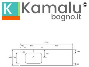 Kamalu - lavabo per mobili 155cm con vasca a sinistra in solid surface | klit-1550ss