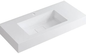 Lavabo a incasso rettangolare vasca centrale L 100.5 x H 15 x P 46 cm in resina bianco lucido