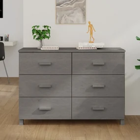 Credenza Hamar Grigio Chiaro 113x40x80cm Legno Massello Di Pino /
