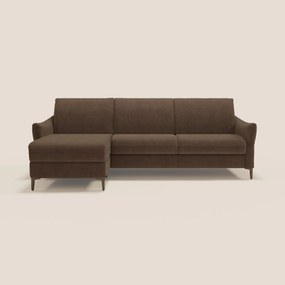 Dalia divano letto angolare con materasso alto 18 cm piedini alti e penisola contenitore in tessuto smacchiabile T17