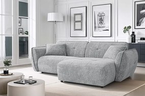 Divano angolare grigio chiaro (con penisola a destra/con chaise lounge) con rivestimento in ciniglia Nelia – Ropez