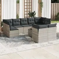 Set Divano Giardino 10 pz con Cuscini Grigio Chiaro Polyrattan 3218162