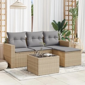 Set divano da giardino 5 pz con cuscini beige in polyrattan