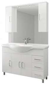 Mobile sottolavabo e lavabo con illuminazione Simona per vasca centrale bianco in mdf L 120 x H 81.5 x P 50.5 cm, 3 ante 3 cassetti
