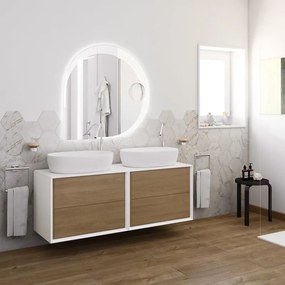 Mobile sottolavabo e lavabo Bellagio bianco/rovere tabacco L 141 x H 51 x P 46 cm 1 vasca 2 cassetti