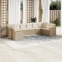 Set Divano da Giardino 10 pz con Cuscini Beige in Polyrattan 3226324