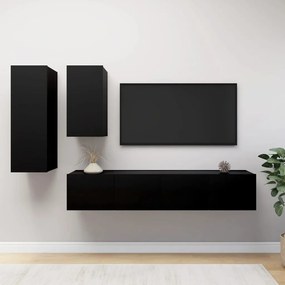 Set Di Mobili Porta Tv 4 Pz Nero İn Legno Multistrato /