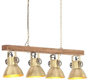 Lampada A Sospensione Industriale Ottone E27 Legno Di Mango /