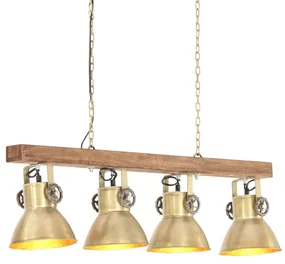 Lampada A Sospensione Industriale Ottone E27 Legno Di Mango /